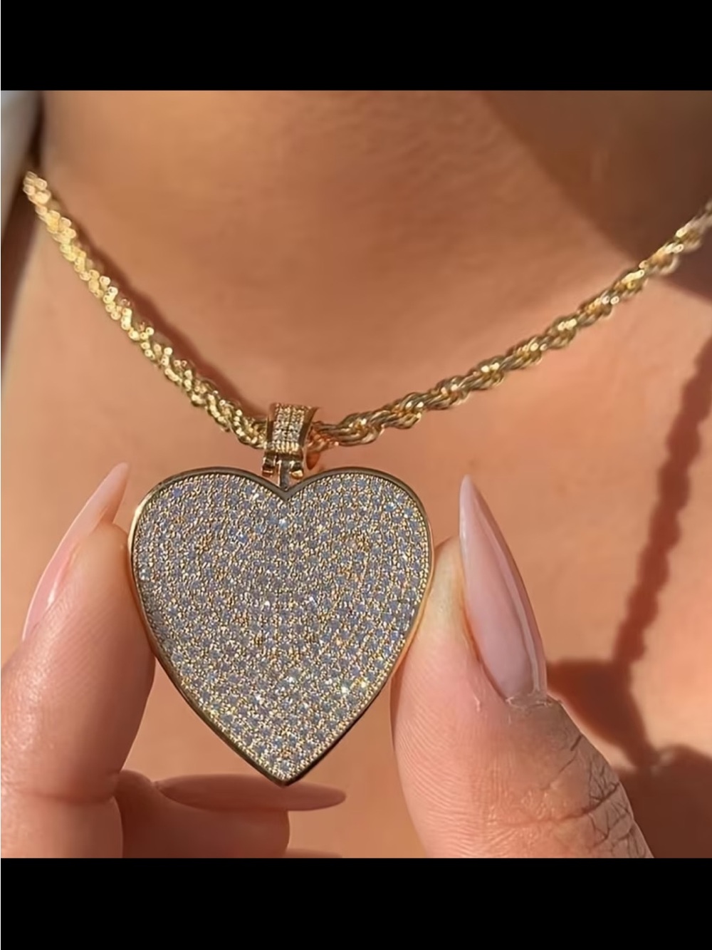 Affordable Fashion Finds Gold Heart Pavé Crystal Necklace